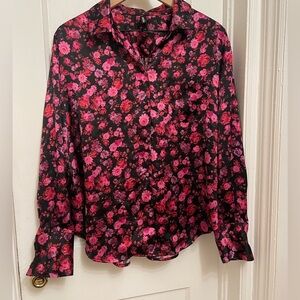 FOR LOVE AND LEMONS 
Lola Silk Like Button Down Top, Size Medium, Pink Floral